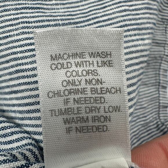 J Jill Top Womens Extra Large Blue Striped Floral Short Sleeve Linen Resort - Picture 9 of 13